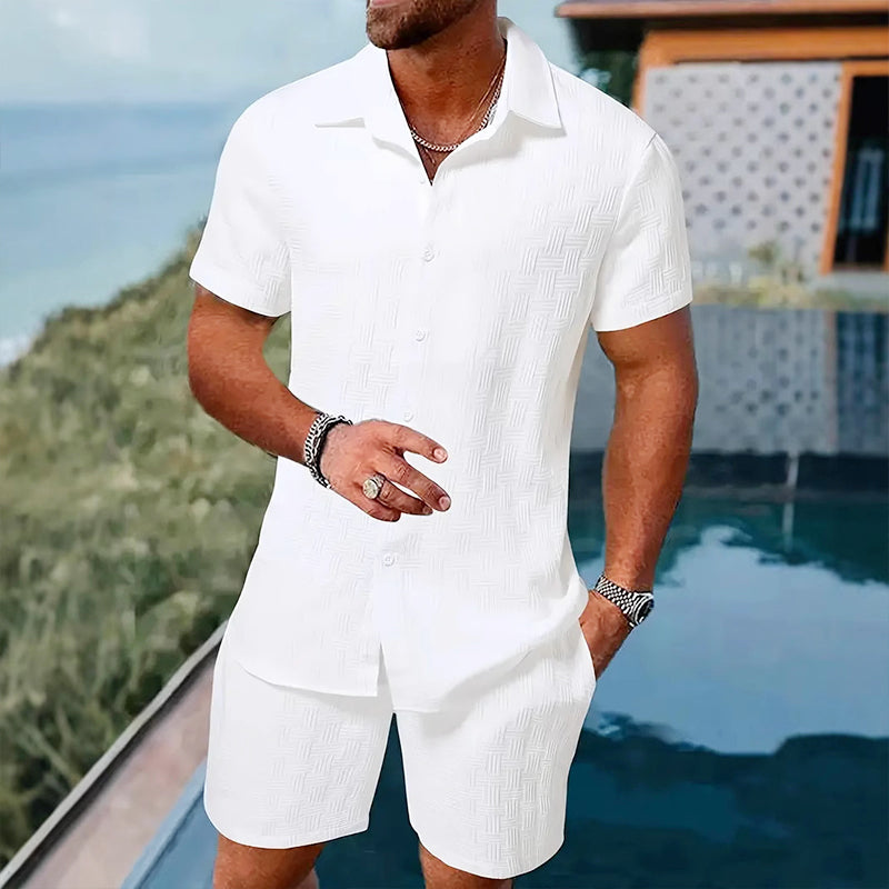 Gluschwein - 🥳2026 HOT SALE🥳 Herren-Jacquard-Hemd & Shorts-Set – Bequeme Passform für warme Tage! Atmungsaktiver Stoff, bügeln nicht erforderlich. Perfekt für Garten oder Strand. ☀️🌿