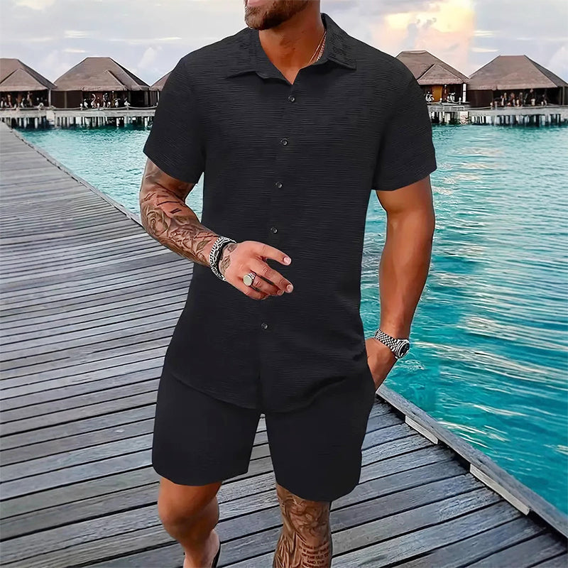Gluschwein - 🥳2026 HOT SALE🥳 Herren-Jacquard-Hemd & Shorts-Set – Bequeme Passform für warme Tage! Atmungsaktiver Stoff, bügeln nicht erforderlich. Perfekt für Garten oder Strand. ☀️🌿