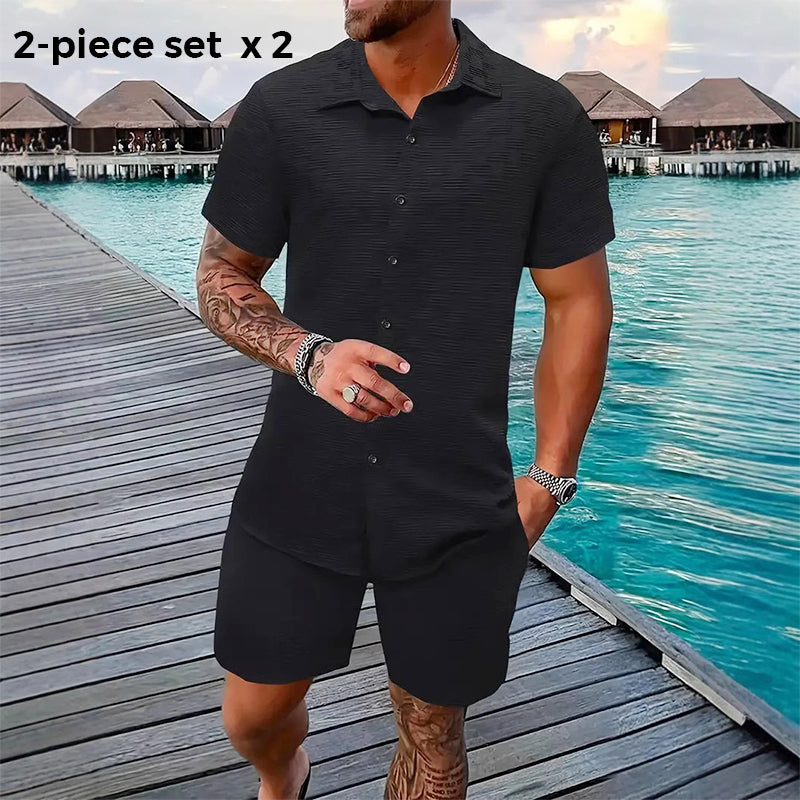 Gluschwein - 🥳2026 HOT SALE🥳 Herren-Jacquard-Hemd & Shorts-Set – Bequeme Passform für warme Tage! Atmungsaktiver Stoff, bügeln nicht erforderlich. Perfekt für Garten oder Strand. ☀️🌿
