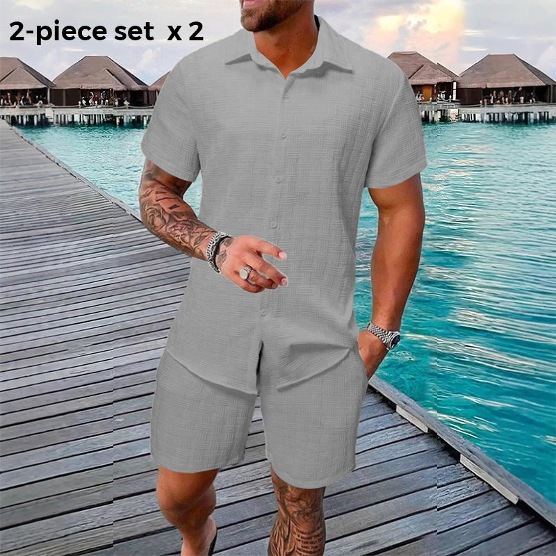 Gluschwein - 🥳2026 HOT SALE🥳 Herren-Jacquard-Hemd & Shorts-Set – Bequeme Passform für warme Tage! Atmungsaktiver Stoff, bügeln nicht erforderlich. Perfekt für Garten oder Strand. ☀️🌿