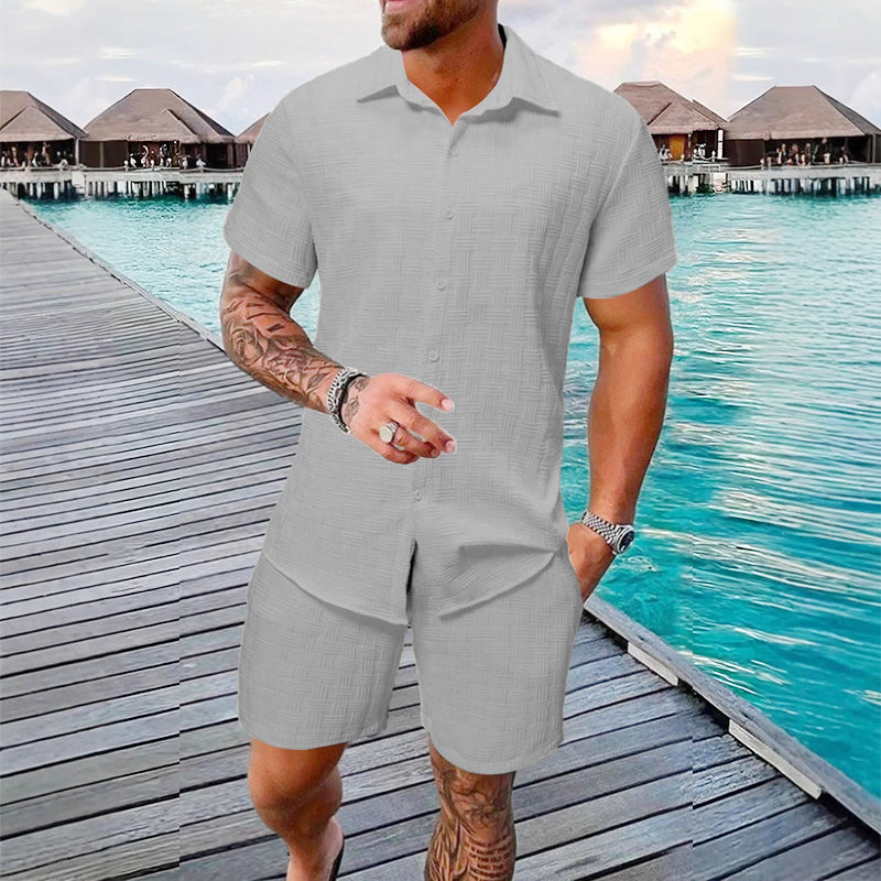 Gluschwein - 🥳2026 HOT SALE🥳 Herren-Jacquard-Hemd & Shorts-Set – Bequeme Passform für warme Tage! Atmungsaktiver Stoff, bügeln nicht erforderlich. Perfekt für Garten oder Strand. ☀️🌿