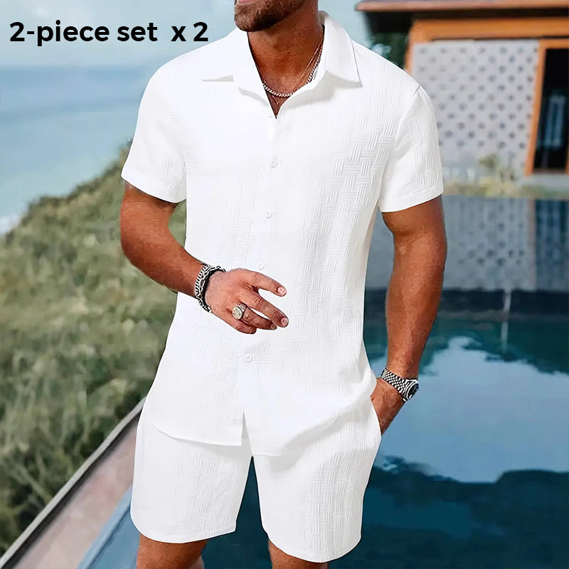 Gluschwein - 🥳2026 HOT SALE🥳 Herren-Jacquard-Hemd & Shorts-Set – Bequeme Passform für warme Tage! Atmungsaktiver Stoff, bügeln nicht erforderlich. Perfekt für Garten oder Strand. ☀️🌿