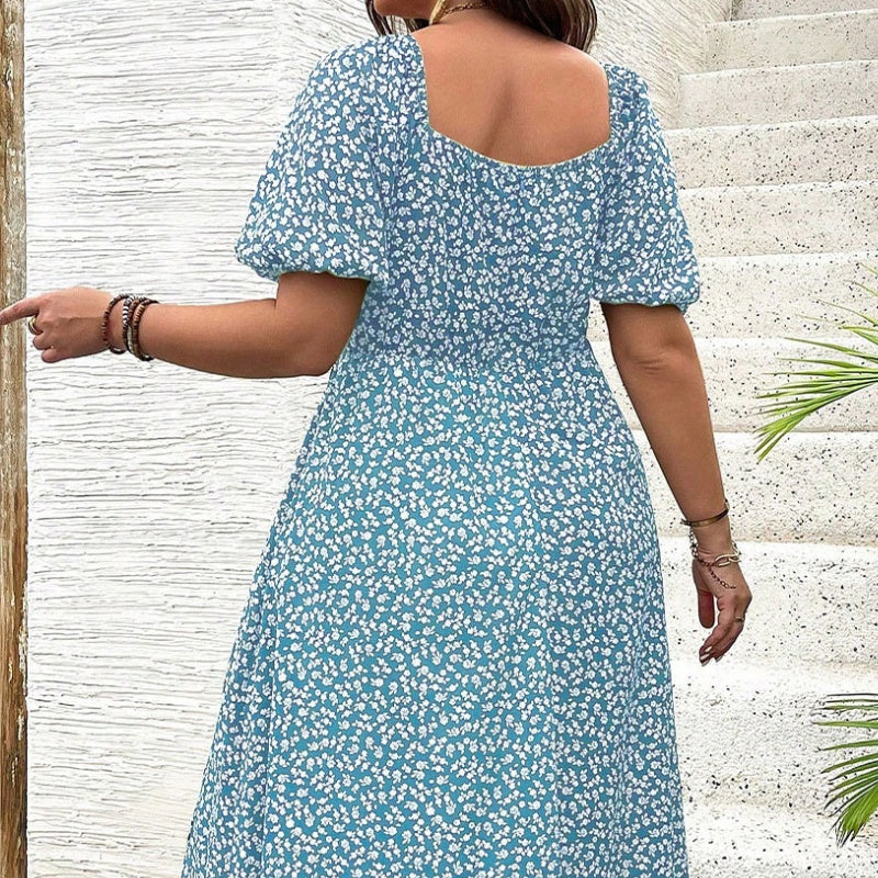 Gluschwein - 💖LETZTER TAG IM ANGEBOT: 50 % RABATT💐Kurzärmeliges Kleid mit Schlitz und Blumenmuster