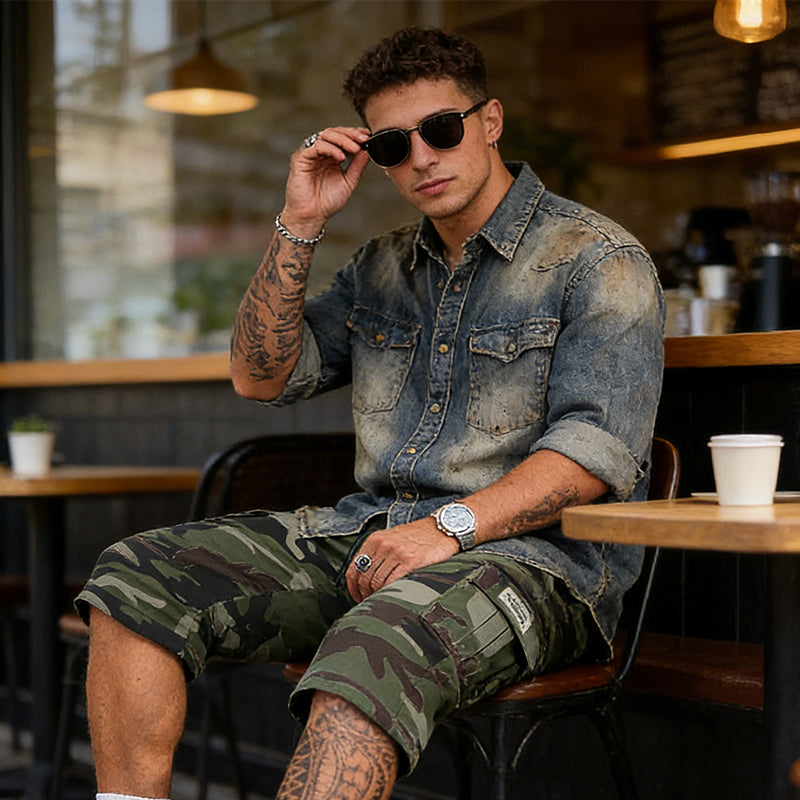 Gluschwein - 🔥 Herren-Camo-Cargoshorts mit Mehreren Taschen – Bequem, Strapazierfähig & Perfekt für Outdoor-Aktivitäten 🏕️