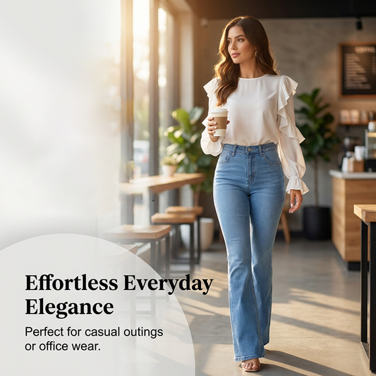 👖✨ Damen High-Waist Schlaghose – Slim Fit, Stretch, Locker & Leicht ausgestellte Jeans für Frühling