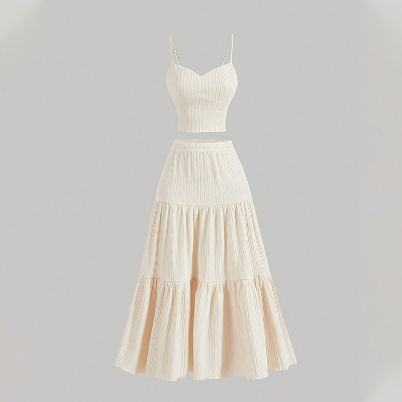 Gluschwein - Damen einfarbiges Tanktop und A-Linien-Rock zweiteiliges Set ✨ Freizeitmode bequem 💕 Für den täglichen Outdoor-Tragekomfort