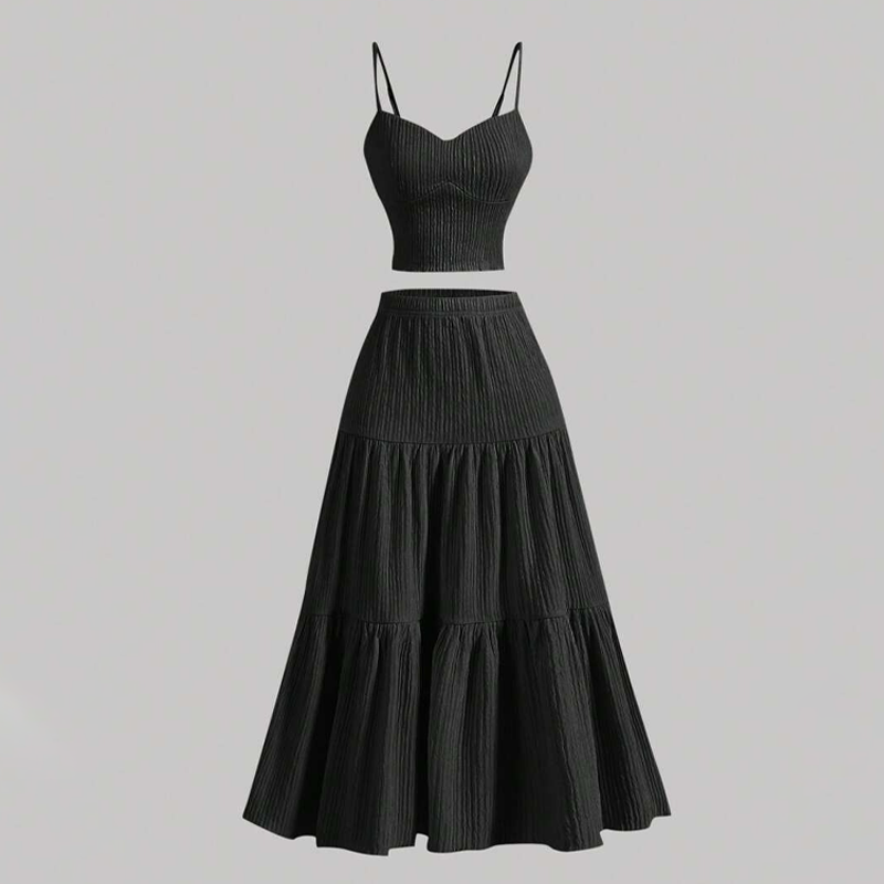 Gluschwein - Damen einfarbiges Tanktop und A-Linien-Rock zweiteiliges Set ✨ Freizeitmode bequem 💕 Für den täglichen Outdoor-Tragekomfort