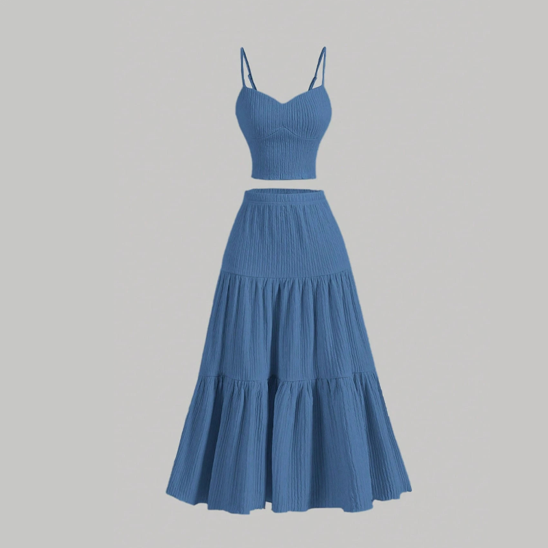 Gluschwein - Damen einfarbiges Tanktop und A-Linien-Rock zweiteiliges Set ✨ Freizeitmode bequem 💕 Für den täglichen Outdoor-Tragekomfort