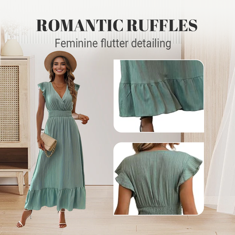 🐰🌸 OSTER-SPECIAL: -50% AUF DAS MAXIKLEID! ✨ V-Ausschnitt, Rüschen & taillierte Passform für pure Eleganz 👗
