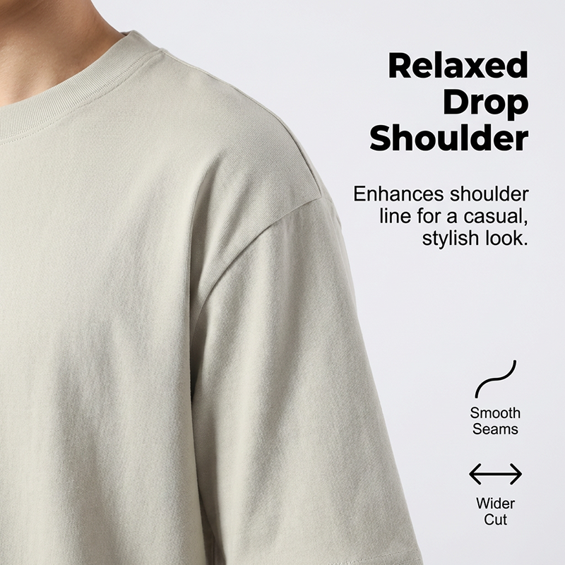 Einfarbiges T-Shirt für Herren mit überschnittenen Schultern