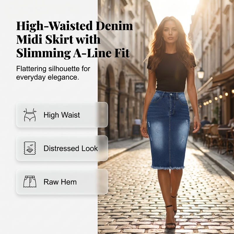 Gluschwein - 👗 50% RABATT! ✨ Damenrock aus Denim mit Hoher Taille & Ausgefranstem Saum – Trendy Look, Figurbetont & Perfekt Für Den Alltag 🌸