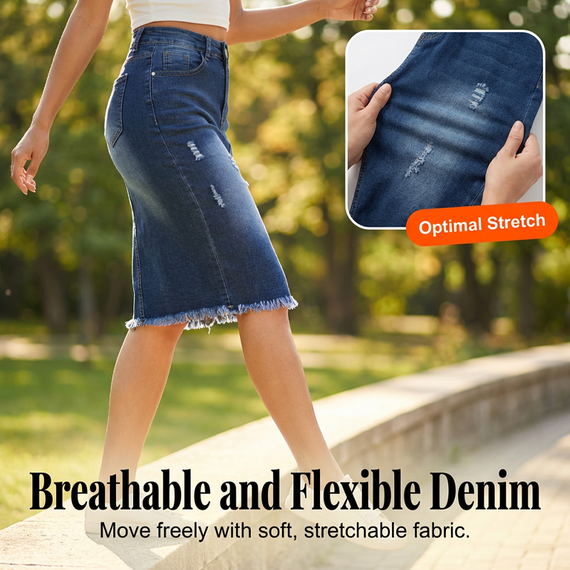 Gluschwein - 👗 50% RABATT! ✨ Damenrock aus Denim mit Hoher Taille & Ausgefranstem Saum – Trendy Look, Figurbetont & Perfekt Für Den Alltag 🌸