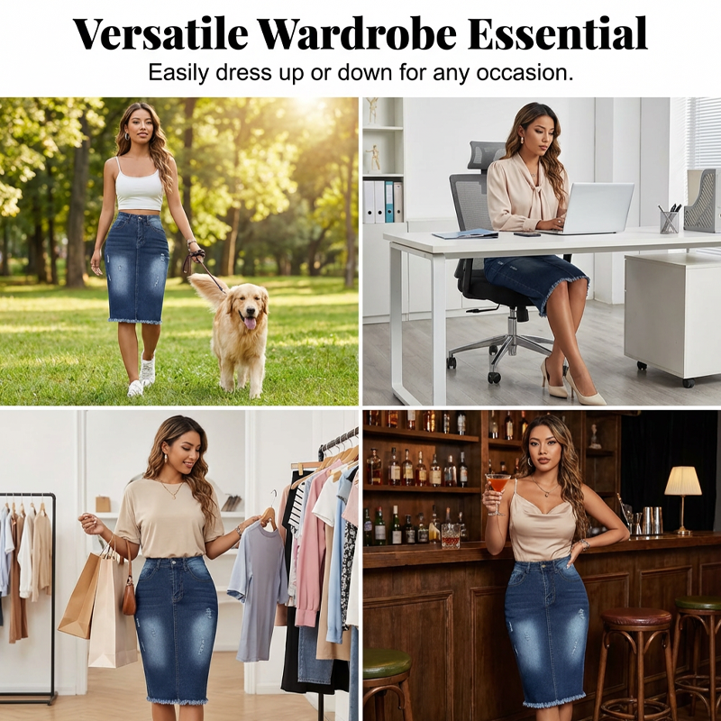 Gluschwein - 👗 50% RABATT! ✨ Damenrock aus Denim mit Hoher Taille & Ausgefranstem Saum – Trendy Look, Figurbetont & Perfekt Für Den Alltag 🌸