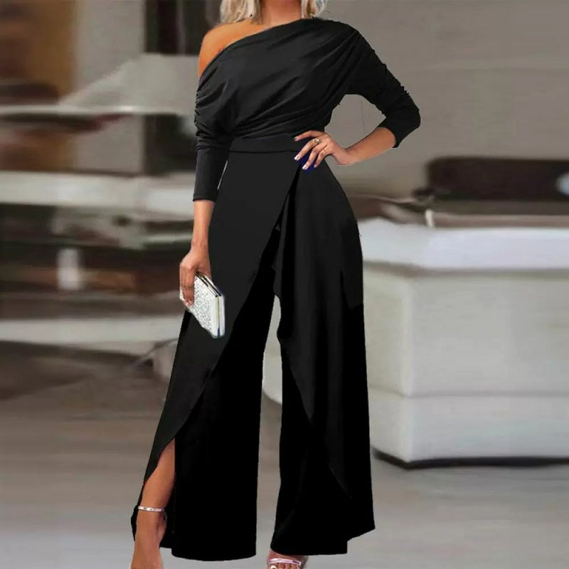 Gluschwein - 👗 49% RABATT! ✨ Eleganter Einteiliger Overall mit Einer Schulter – Fließende Weite Beine, Wickelrock-Detail & Atmungsaktiver Stoff 💃