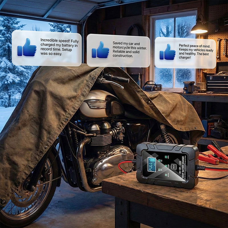🔋⚡ Intelligentes Ladegerät | Automatische Spannungserkennung · Intelligenter Überladeschutz · Impulsregeneration · Mehrfachschutz · LCD-Display