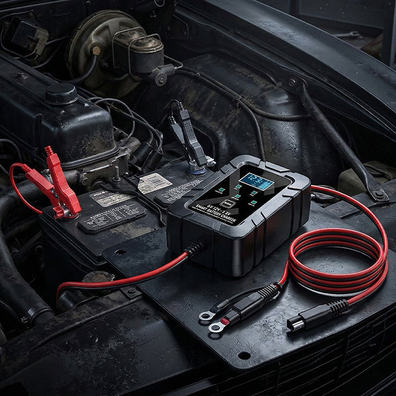 🔋⚡ Intelligentes Ladegerät | Automatische Spannungserkennung · Intelligenter Überladeschutz · Impulsregeneration · Mehrfachschutz · LCD-Display