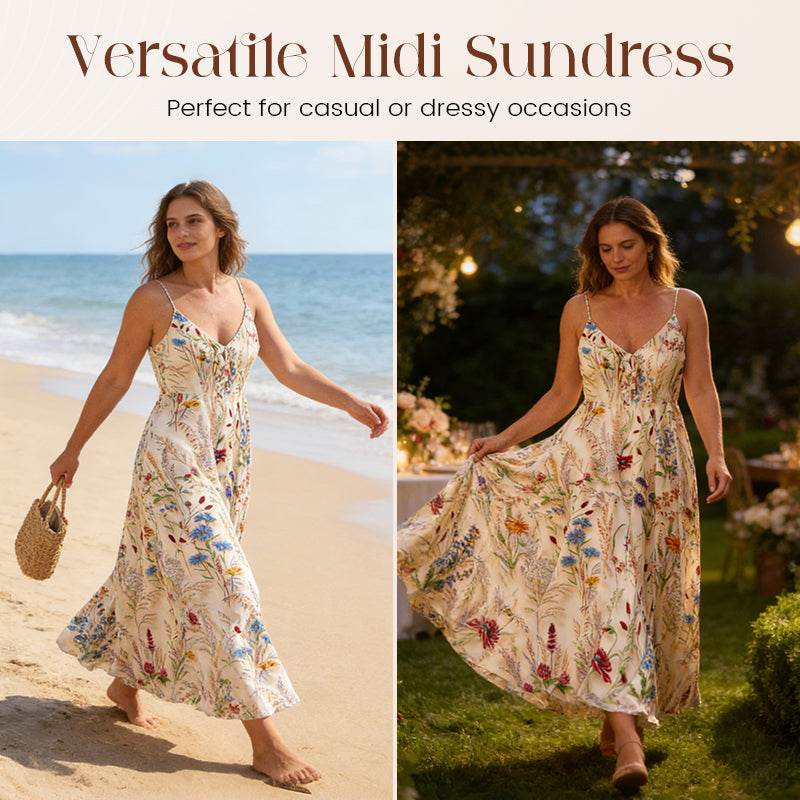 💐Spring Hot Sale 49% OFF!!🌿🌸Plus Size Floral Print Spaghetti Strap Midi Dress