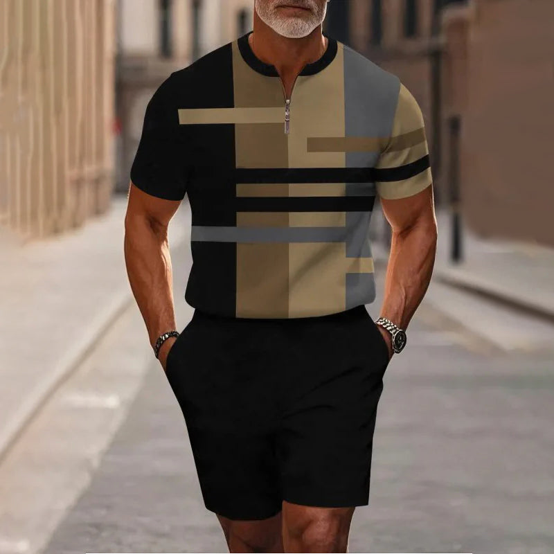 Gluschwein - 🔥50% RABATT🔥 Herren-Set: Hemd und Shorts mit Viertelreißverschluss