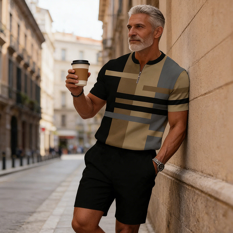 Gluschwein - 🔥50% RABATT🔥 Herren-Set: Hemd und Shorts mit Viertelreißverschluss