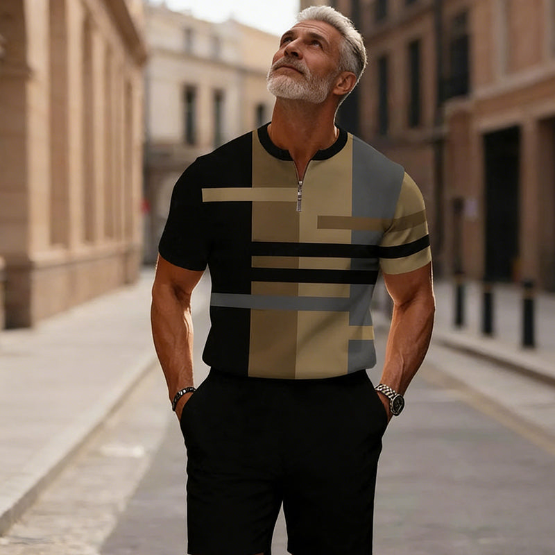 Gluschwein - 🔥50% RABATT🔥 Herren-Set: Hemd und Shorts mit Viertelreißverschluss
