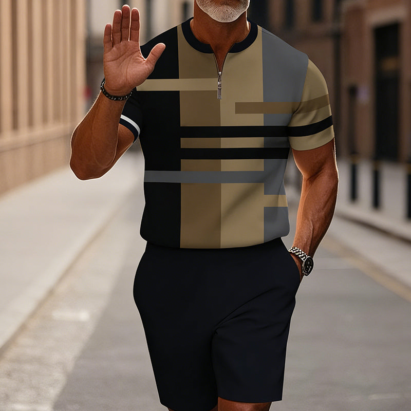Gluschwein - 🔥50% RABATT🔥 Herren-Set: Hemd und Shorts mit Viertelreißverschluss