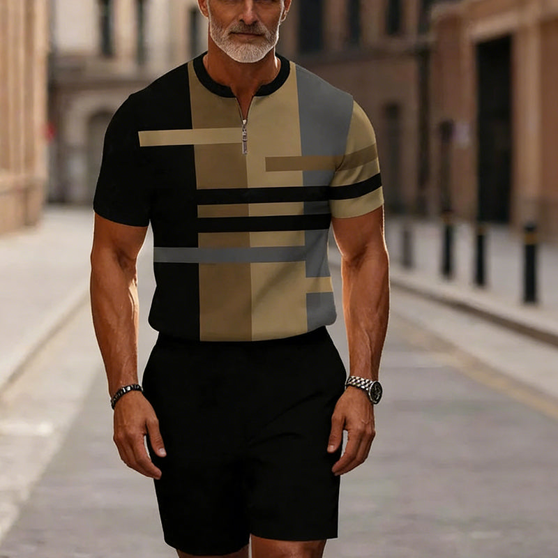 Gluschwein - 🔥50% RABATT🔥 Herren-Set: Hemd und Shorts mit Viertelreißverschluss