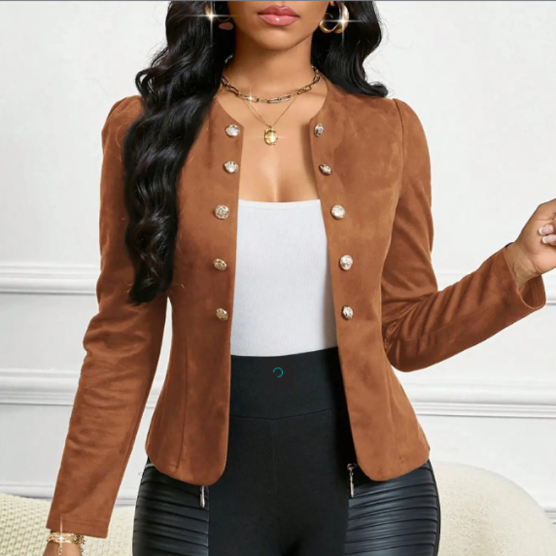 Gluschwein - 🌞Frühlingserwachen: 49% Rabatt!✨Damen Kragenlose Kunstwildleder-Jacke – Kurze Silhouette, Samtige Textur