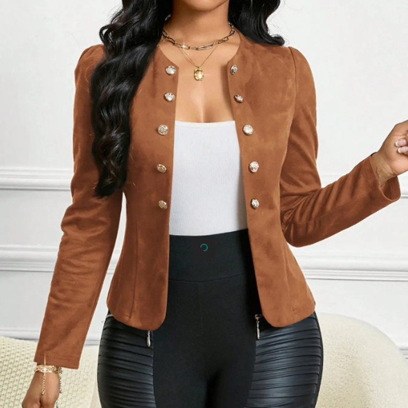 Gluschwein - 🌞Frühlingserwachen: 49% Rabatt!✨Damen Kragenlose Kunstwildleder-Jacke – Kurze Silhouette, Samtige Textur