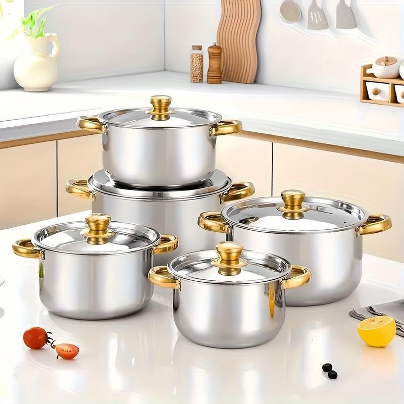 Gluschwein - 🍳 57% RABATT! 🔥 5-teiliges Kochset – Robuster Edelstahl, Glasdeckel & Elegante Gold-Akzente für Eine Stilvolle Küche ✨