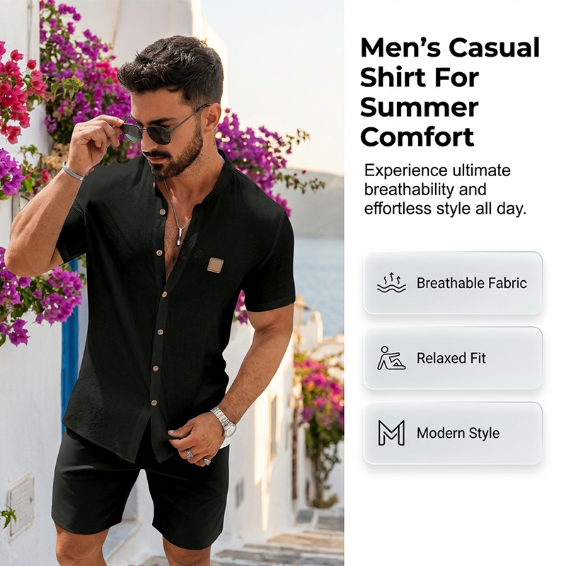 👔 LIMITIERTES ANGEBOT: 49% RABATT! ☀️ Stehkragen-Kurzarmhemd für Herren – Atmungsaktiv, Lockere Passform & Vielseitig ✨