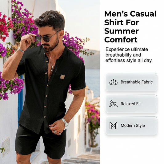 Gluschwein - 👔 LIMITIERTES ANGEBOT: 49% RABATT! ☀️ Stehkragen-Kurzarmhemd für Herren – Atmungsaktiv, Lockere Passform & Vielseitig ✨
