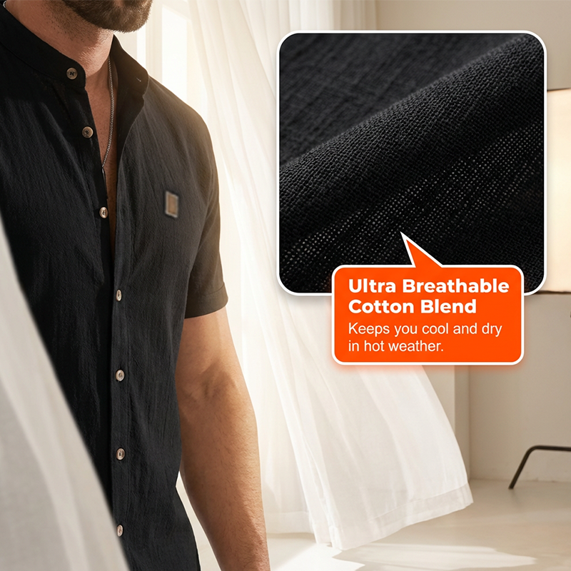 👔 LIMITIERTES ANGEBOT: 49% RABATT! ☀️ Stehkragen-Kurzarmhemd für Herren – Atmungsaktiv, Lockere Passform & Vielseitig ✨