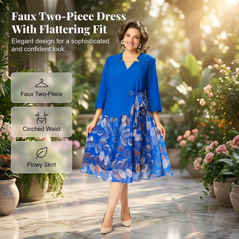 Gluschwein - Elegantes Fake-Zweiteiler-Kleid mit Blattprint ✨ Mühelose Eleganz, jederzeit und überall ✨