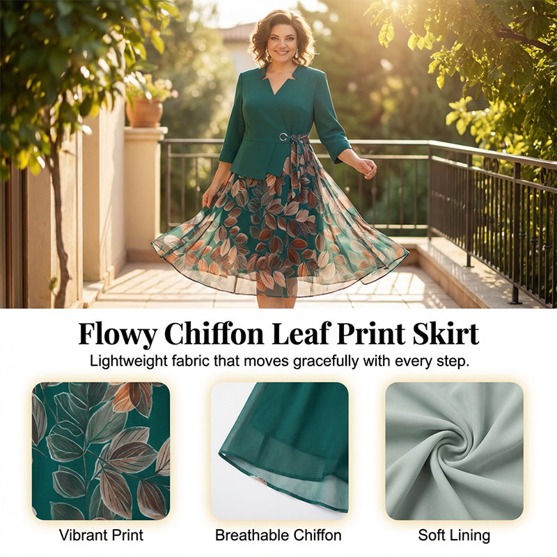 Gluschwein - Elegantes Fake-Zweiteiler-Kleid mit Blattprint ✨ Mühelose Eleganz, jederzeit und überall ✨