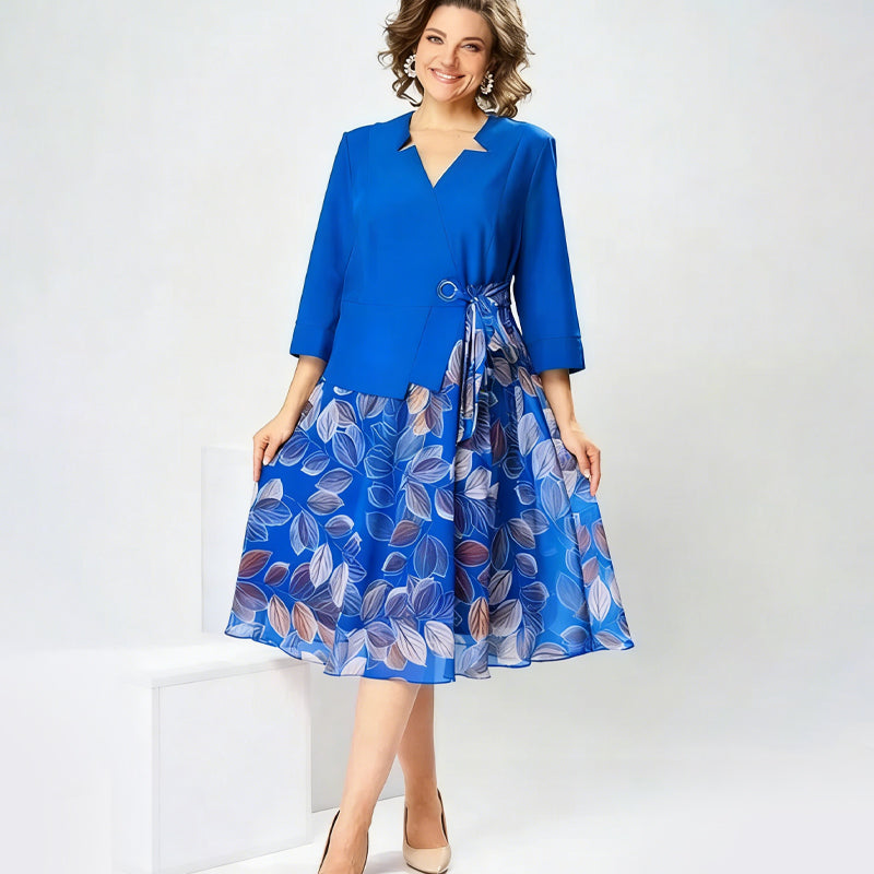 Gluschwein - Elegantes Fake-Zweiteiler-Kleid mit Blattprint ✨ Mühelose Eleganz, jederzeit und überall ✨