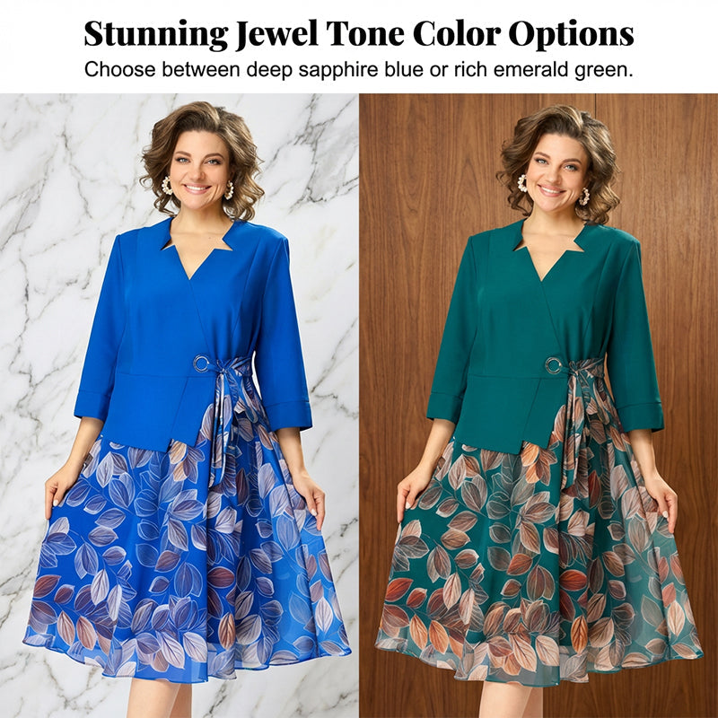 Gluschwein - Elegantes Fake-Zweiteiler-Kleid mit Blattprint ✨ Mühelose Eleganz, jederzeit und überall ✨