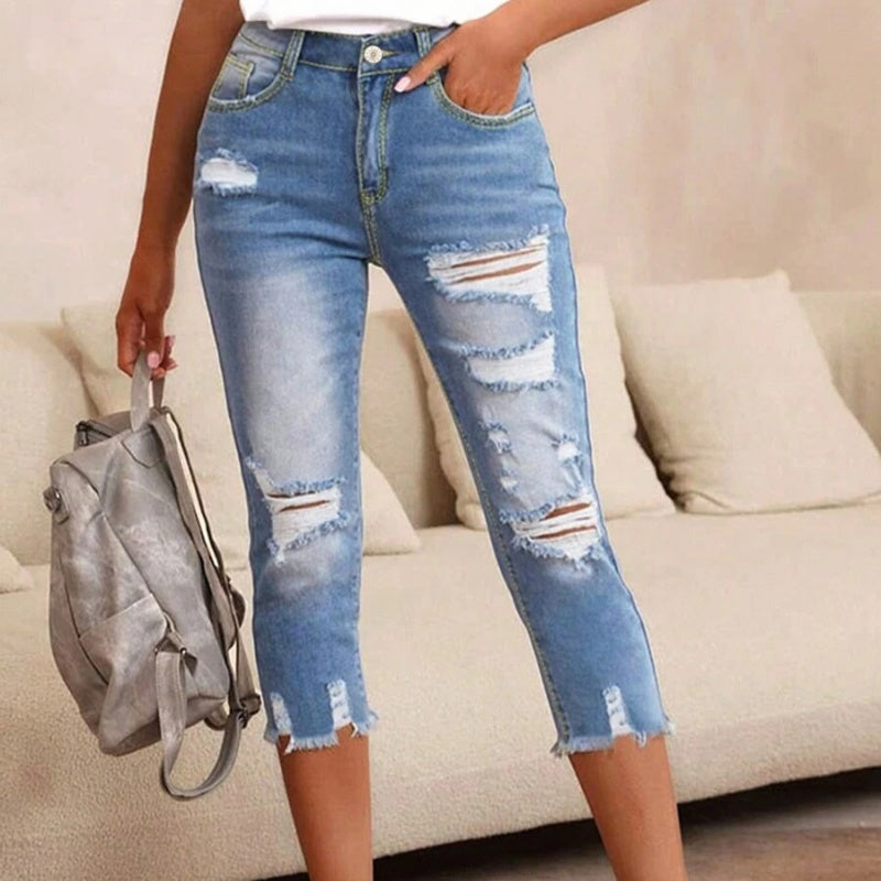 🔥Solange der Vorrat reicht 60 % Rabatt!🎉Damen-Jeans mit Used-Optik, Rissen und rohem Saum