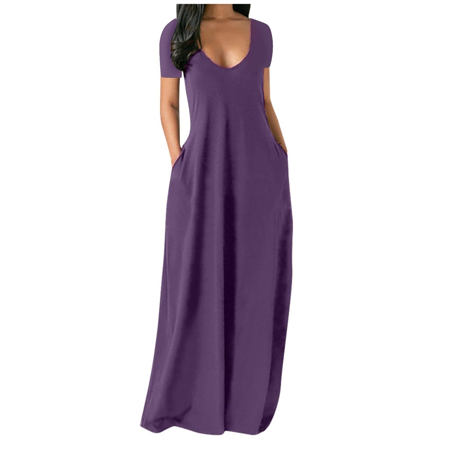 🌷Langes Freizeitkleid für Damen mit Rundhalsausschnitt, kurzen Ärmeln und weichem Stoff