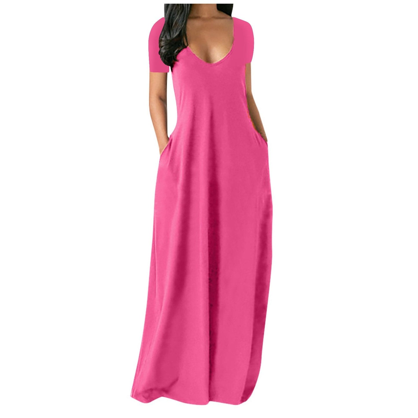🌷Langes Freizeitkleid für Damen mit Rundhalsausschnitt, kurzen Ärmeln und weichem Stoff