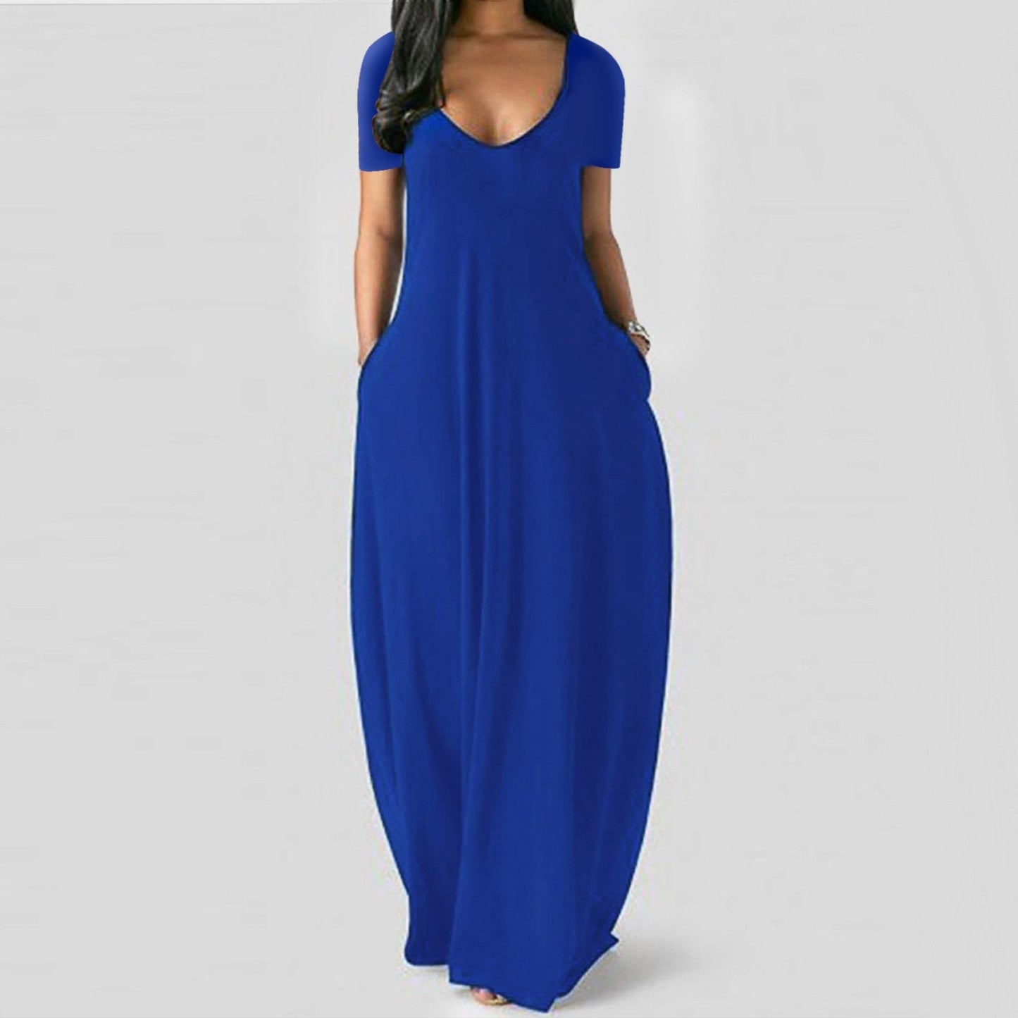 🌷Langes Freizeitkleid für Damen mit Rundhalsausschnitt, kurzen Ärmeln und weichem Stoff