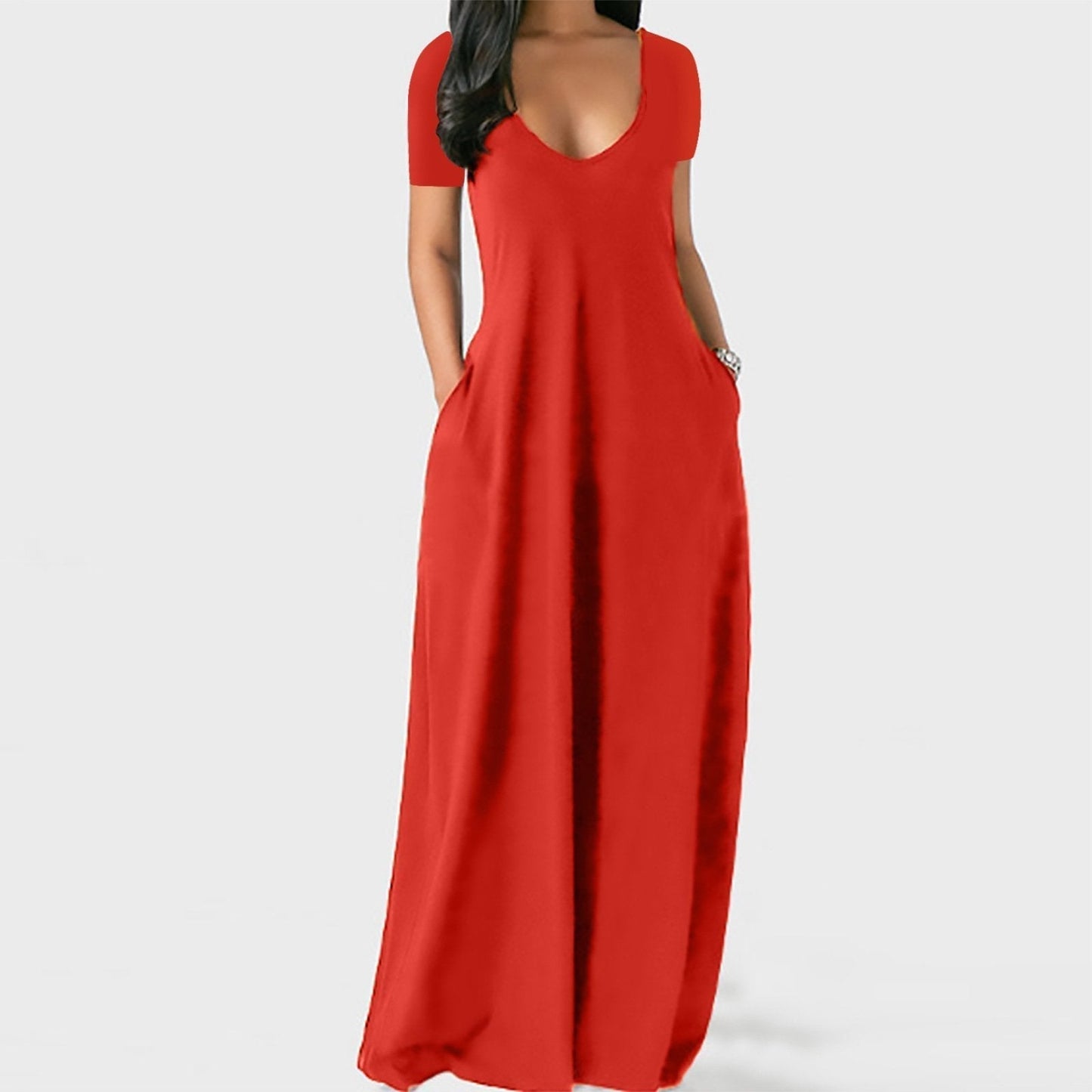 🌷Langes Freizeitkleid für Damen mit Rundhalsausschnitt, kurzen Ärmeln und weichem Stoff
