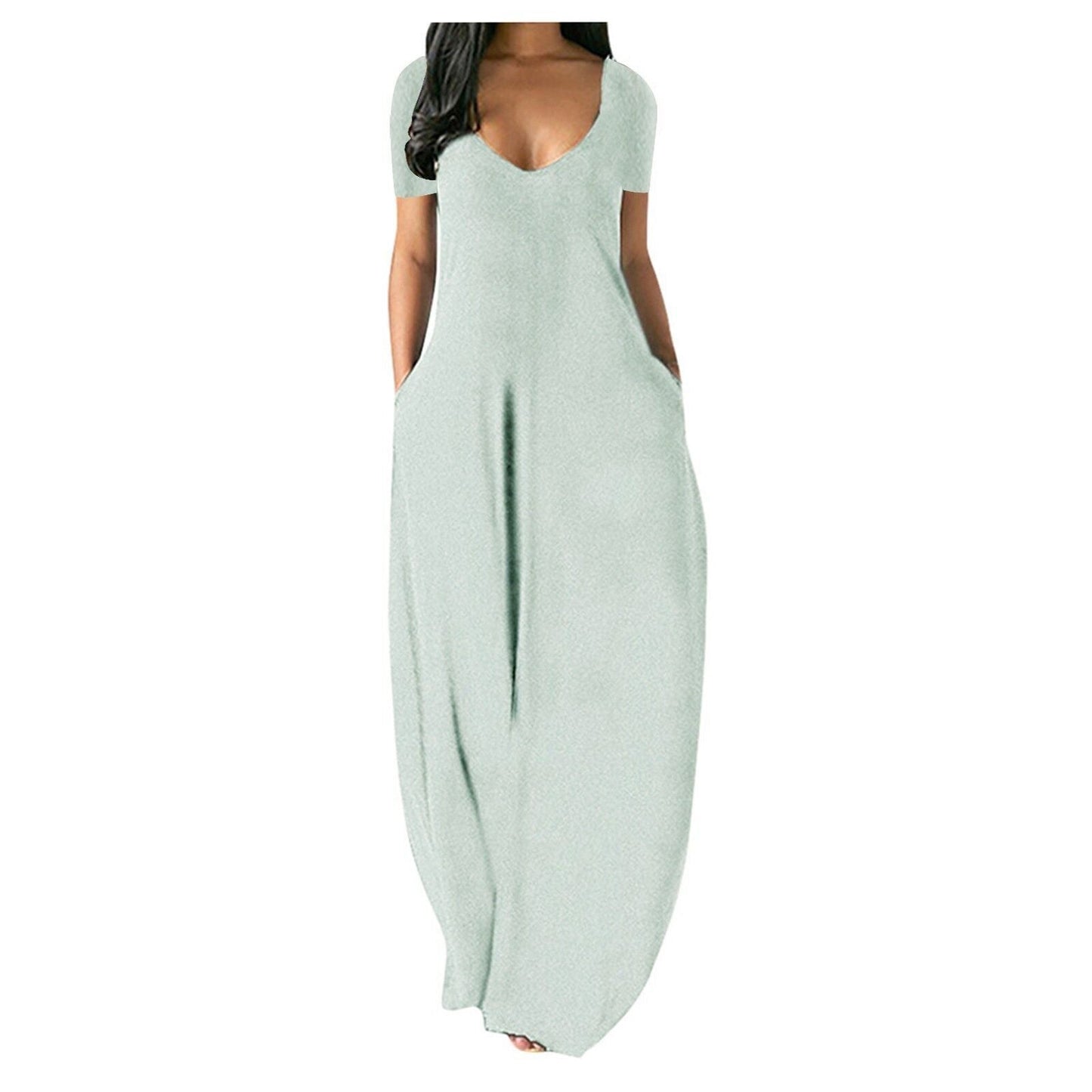 🌷Langes Freizeitkleid für Damen mit Rundhalsausschnitt, kurzen Ärmeln und weichem Stoff