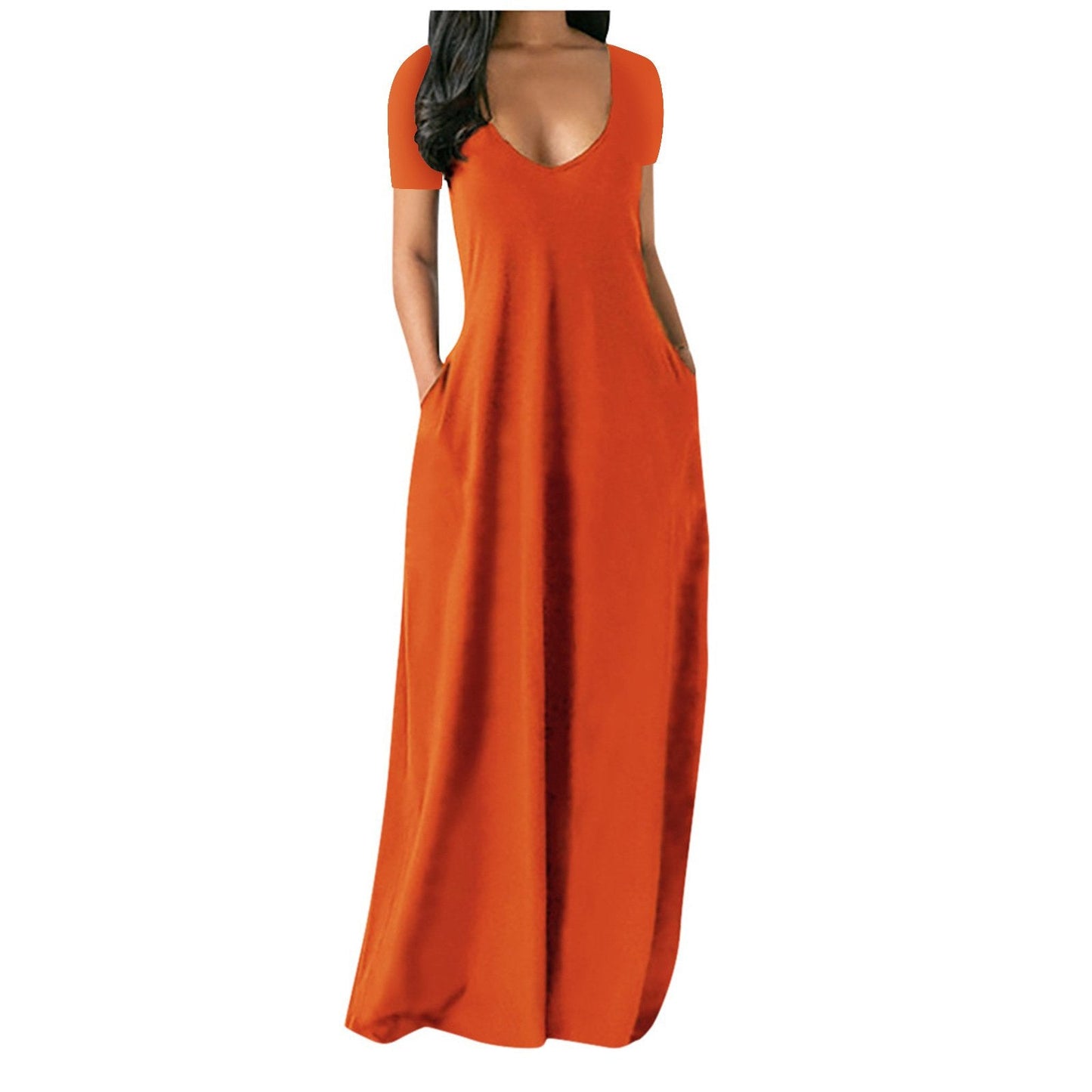 🌷Langes Freizeitkleid für Damen mit Rundhalsausschnitt, kurzen Ärmeln und weichem Stoff