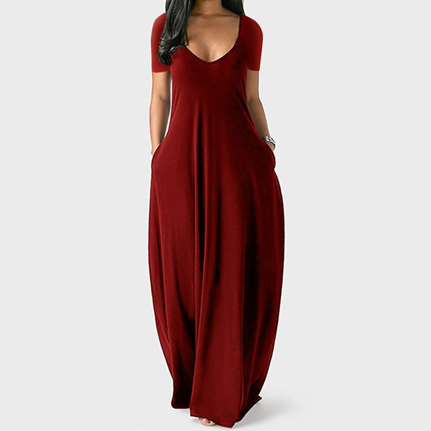 🌷Langes Freizeitkleid für Damen mit Rundhalsausschnitt, kurzen Ärmeln und weichem Stoff