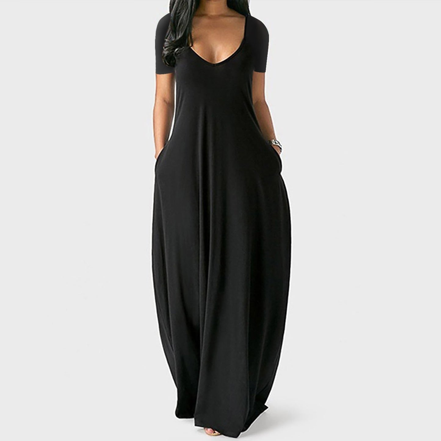 🌷Langes Freizeitkleid für Damen mit Rundhalsausschnitt, kurzen Ärmeln und weichem Stoff