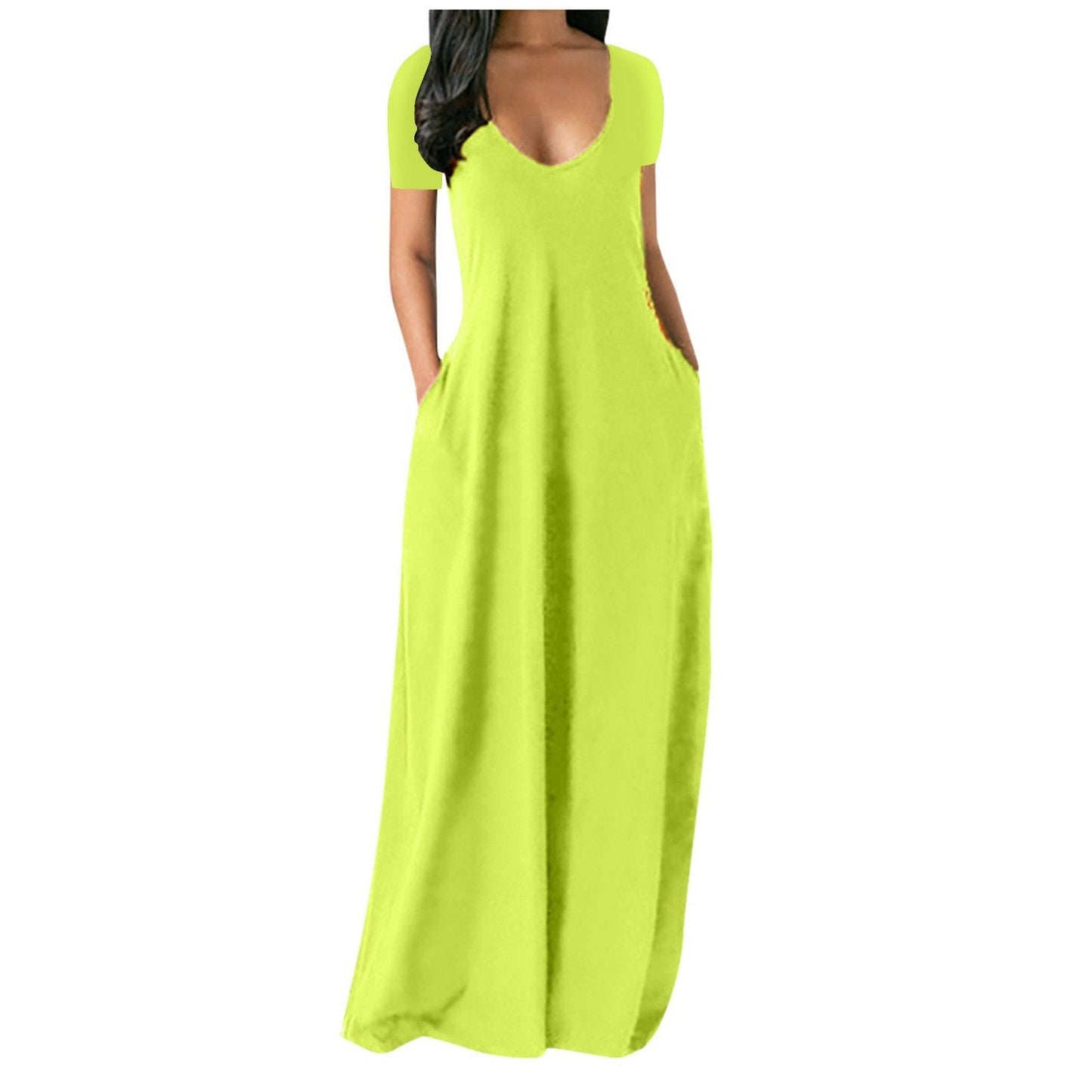 🌷Langes Freizeitkleid für Damen mit Rundhalsausschnitt, kurzen Ärmeln und weichem Stoff