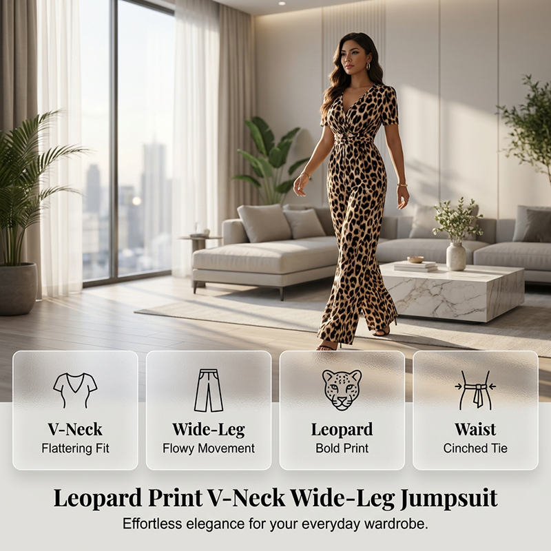 Gluschwein - 👗 50% RABATT! 🐆 Leoparden-Jumpsuit – V-Ausschnitt, Tailliert & Weites Bein Im Retro Y2K Style Für Einen Trendigen Look 💃