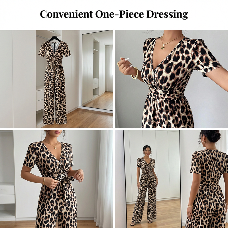 Gluschwein - 👗 50% RABATT! 🐆 Leoparden-Jumpsuit – V-Ausschnitt, Tailliert & Weites Bein Im Retro Y2K Style Für Einen Trendigen Look 💃