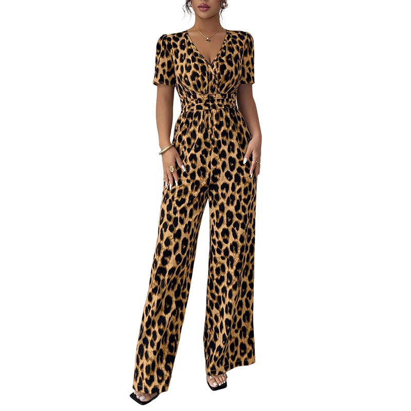 Gluschwein - 👗 50% RABATT! 🐆 Leoparden-Jumpsuit – V-Ausschnitt, Tailliert & Weites Bein Im Retro Y2K Style Für Einen Trendigen Look 💃