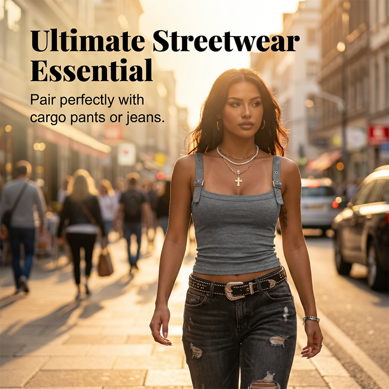 Gluschwein - 👚 50% RABATT! 🔥 Rippen-Tanktop für Frauen mit Verstellbarem Bügelverschluss – Figurbetont, Vielseitig & Perfekt Für Jeden Look 🌸